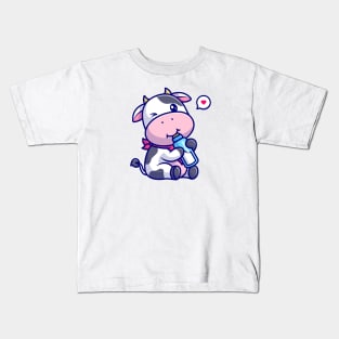 Cute Cow Drink Milk Cartoon Kids T-Shirt